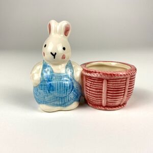 VTG Bunny Egg Basket Holder Farmhouse Cottage Ceramic Small Pot Bud Vase Cute